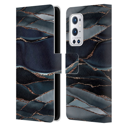 UtArt Dark Night Marble Waves Leather Book Wallet Case Cover For OnePlus 9 Pro