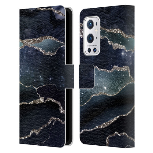 UtArt Dark Night Marble Silver Midnight Sky Leather Book Wallet Case Cover For OnePlus 9 Pro