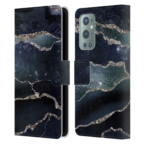 UtArt Dark Night Marble Silver Midnight Sky Leather Book Wallet Case Cover For OnePlus 9