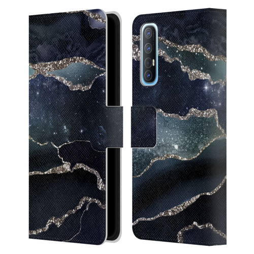 UtArt Dark Night Marble Silver Midnight Sky Leather Book Wallet Case Cover For OPPO Find X2 Neo 5G