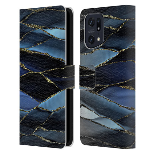 UtArt Dark Night Marble Deep Sparkle Waves Leather Book Wallet Case Cover For OPPO Find X5
