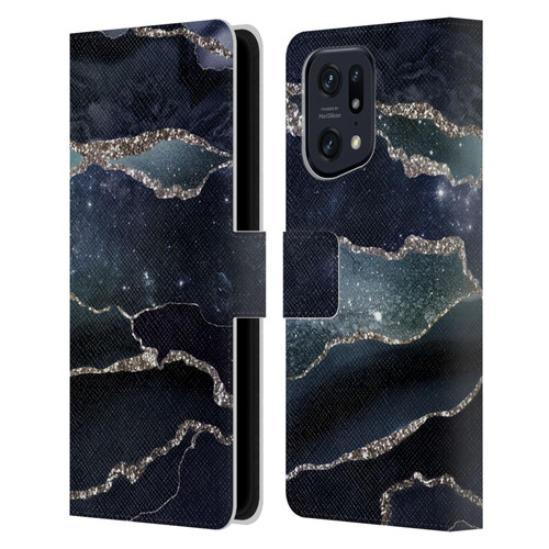 UtArt Dark Night Marble Silver Midnight Sky Leather Book Wallet Case Cover For OPPO Find X5 Pro