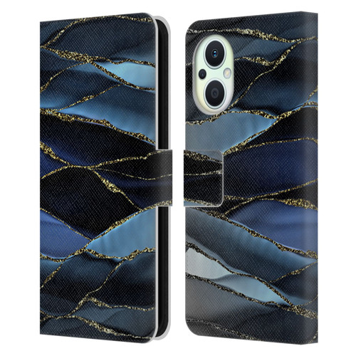 UtArt Dark Night Marble Deep Sparkle Waves Leather Book Wallet Case Cover For OPPO Reno8 Lite