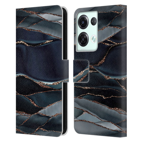 UtArt Dark Night Marble Waves Leather Book Wallet Case Cover For OPPO Reno8 Pro
