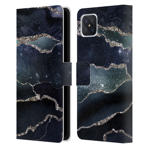 UtArt Dark Night Marble Silver Midnight Sky Leather Book Wallet Case Cover For OPPO Reno4 Z 5G