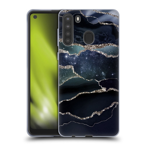 UtArt Dark Night Marble Silver Midnight Sky Soft Gel Case for Samsung Galaxy A21 (2020)