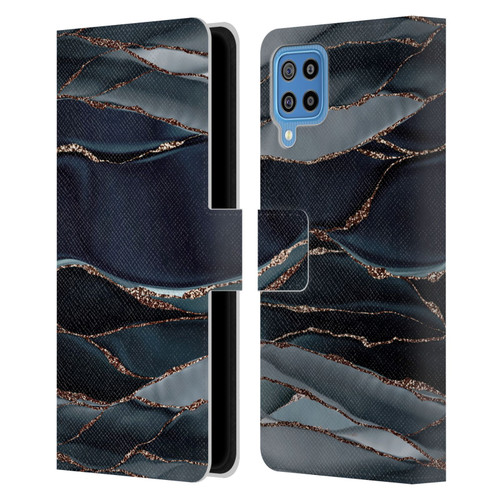 UtArt Dark Night Marble Waves Leather Book Wallet Case Cover For Samsung Galaxy F22 (2021)