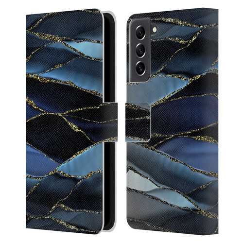 UtArt Dark Night Marble Deep Sparkle Waves Leather Book Wallet Case Cover For Samsung Galaxy S21 FE 5G