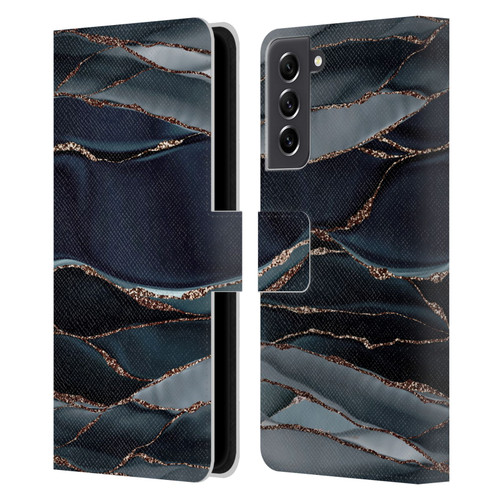 UtArt Dark Night Marble Waves Leather Book Wallet Case Cover For Samsung Galaxy S21 FE 5G