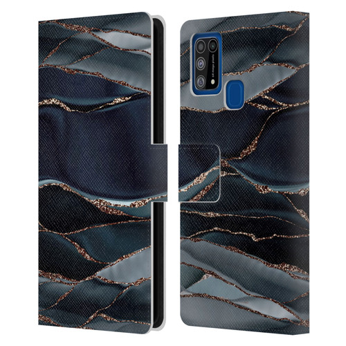 UtArt Dark Night Marble Waves Leather Book Wallet Case Cover For Samsung Galaxy M31 (2020)