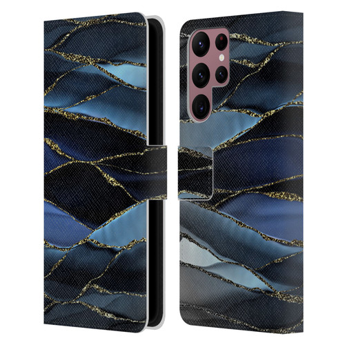 UtArt Dark Night Marble Deep Sparkle Waves Leather Book Wallet Case Cover For Samsung Galaxy S22 Ultra 5G
