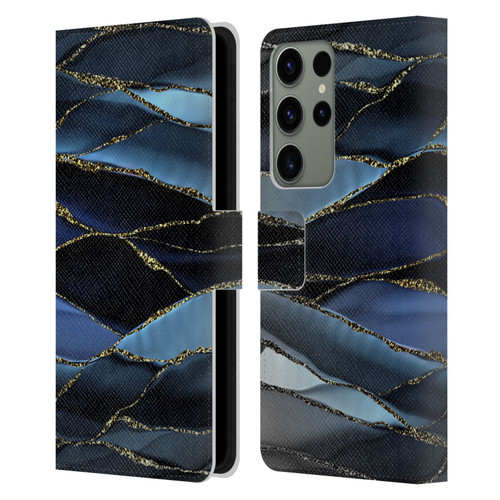 UtArt Dark Night Marble Deep Sparkle Waves Leather Book Wallet Case Cover For Samsung Galaxy S23 Ultra 5G