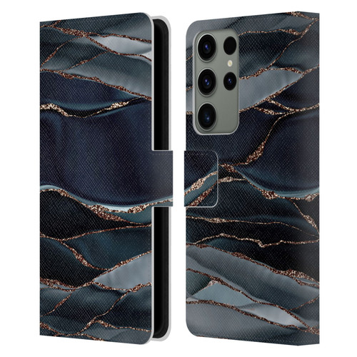 UtArt Dark Night Marble Waves Leather Book Wallet Case Cover For Samsung Galaxy S23 Ultra 5G