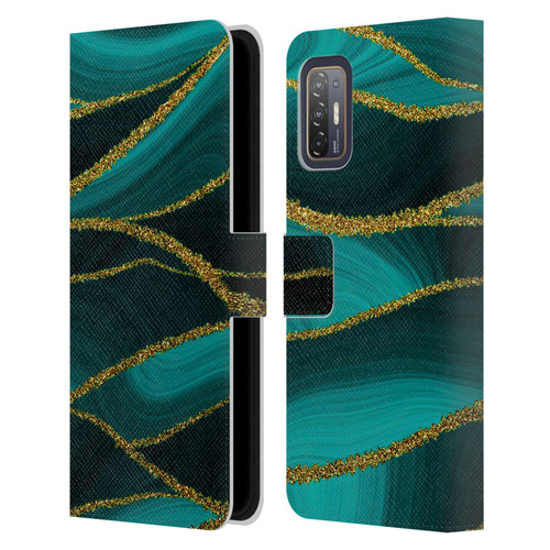 UtArt Malachite Emerald Turquoise Shimmers Leather Book Wallet Case Cover For HTC Desire 21 Pro 5G