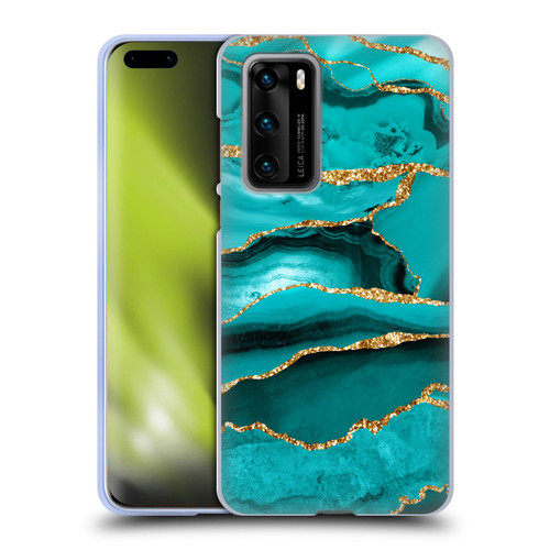 UtArt Malachite Emerald Aquamarine Gold Waves Soft Gel Case for Huawei P40 5G