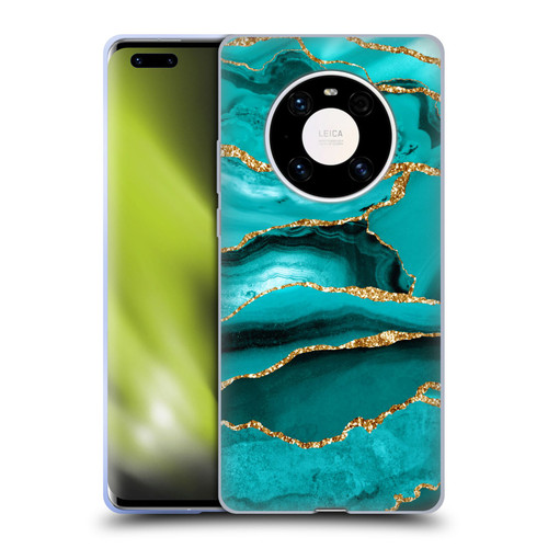 UtArt Malachite Emerald Aquamarine Gold Waves Soft Gel Case for Huawei Mate 40 Pro 5G