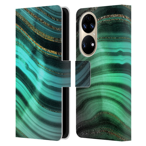 UtArt Malachite Emerald Glitter Gradient Leather Book Wallet Case Cover For Huawei P50