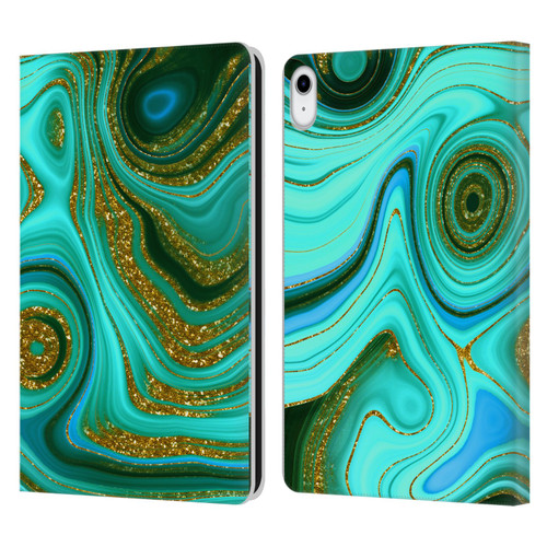 UtArt Malachite Emerald Liquid Gem Leather Book Wallet Case Cover For Apple iPad 10.9 (2022)