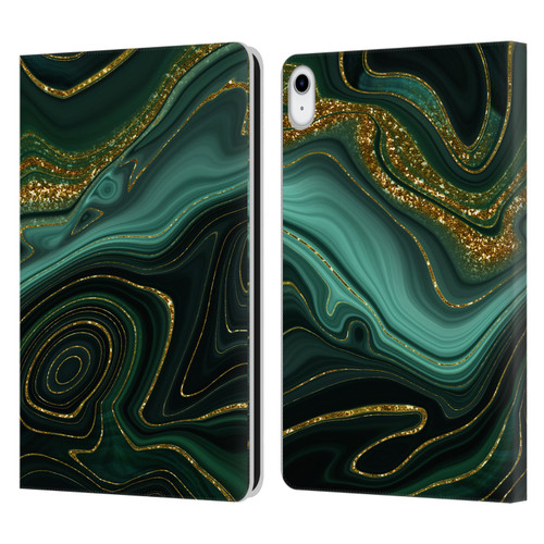 UtArt Malachite Emerald Gilded Teal Leather Book Wallet Case Cover For Apple iPad 10.9 (2022)