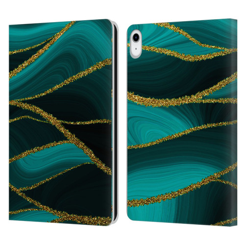 UtArt Malachite Emerald Turquoise Shimmers Leather Book Wallet Case Cover For Apple iPad 10.9 (2022)