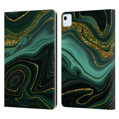 UtArt Malachite Emerald Gilded Teal Leather Book Wallet Case Cover For Apple iPad Air 2020 / 2022