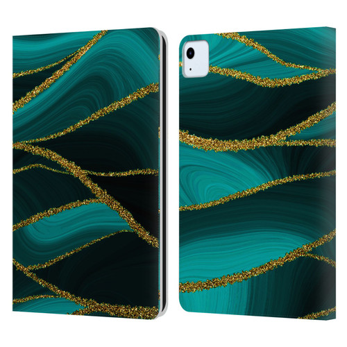 UtArt Malachite Emerald Turquoise Shimmers Leather Book Wallet Case Cover For Apple iPad Air 2020 / 2022