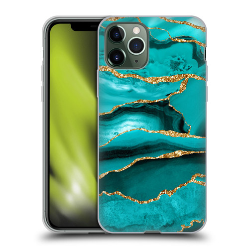 UtArt Malachite Emerald Aquamarine Gold Waves Soft Gel Case for Apple iPhone 11 Pro