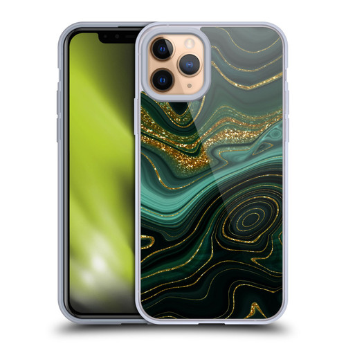 UtArt Malachite Emerald Gilded Teal Soft Gel Case for Apple iPhone 11 Pro