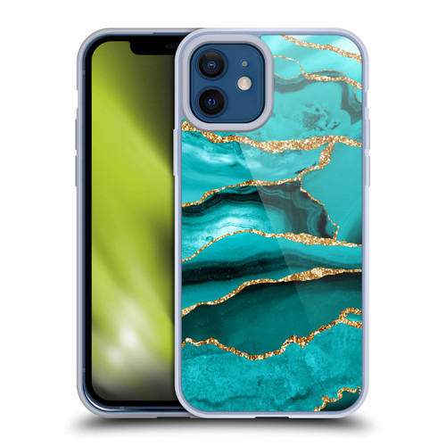 UtArt Malachite Emerald Aquamarine Gold Waves Soft Gel Case for Apple iPhone 12 / iPhone 12 Pro