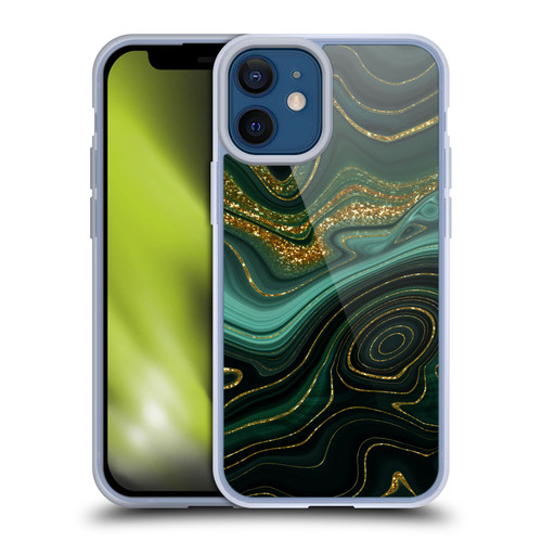 UtArt Malachite Emerald Gilded Teal Soft Gel Case for Apple iPhone 12 Mini