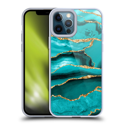 UtArt Malachite Emerald Aquamarine Gold Waves Soft Gel Case for Apple iPhone 12 Pro Max