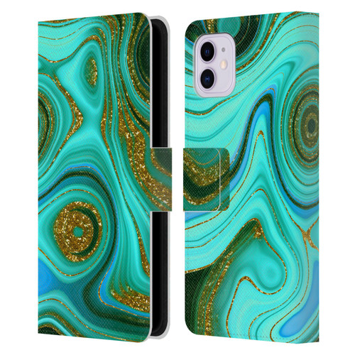 UtArt Malachite Emerald Liquid Gem Leather Book Wallet Case Cover For Apple iPhone 11