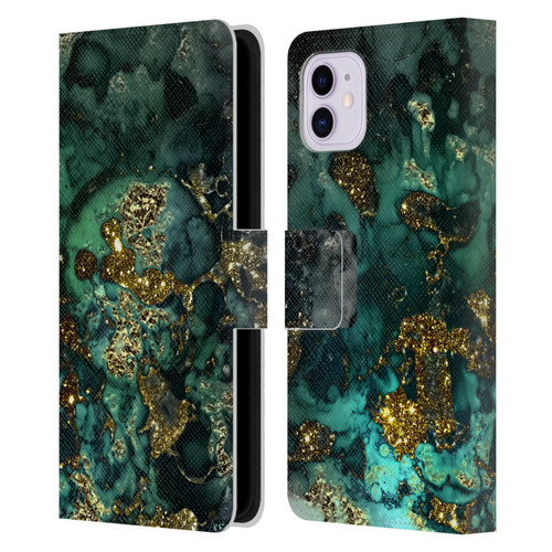 UtArt Malachite Emerald Gold And Seafoam Green Leather Book Wallet Case Cover For Apple iPhone 11