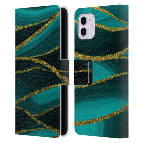 UtArt Malachite Emerald Turquoise Shimmers Leather Book Wallet Case Cover For Apple iPhone 11