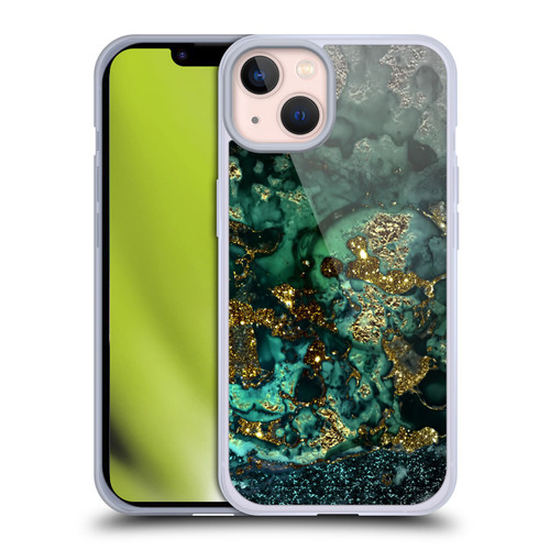 UtArt Malachite Emerald Gold And Seafoam Green Soft Gel Case for Apple iPhone 13