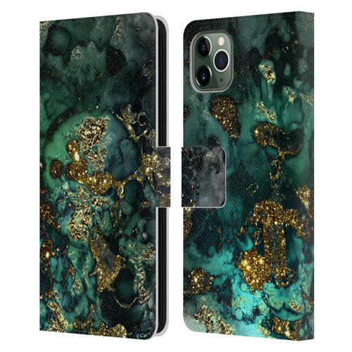 UtArt Malachite Emerald Gold And Seafoam Green Leather Book Wallet Case Cover For Apple iPhone 11 Pro Max