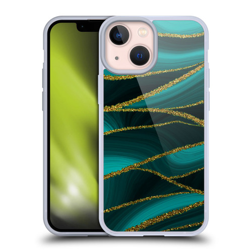 UtArt Malachite Emerald Turquoise Shimmers Soft Gel Case for Apple iPhone 13 Mini