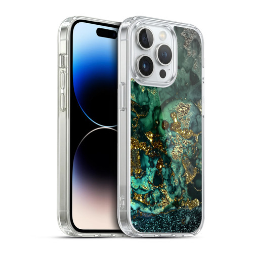 UtArt Malachite Emerald Gold And Seafoam Green Soft Gel Case for Apple iPhone 13 Pro & MagSafe