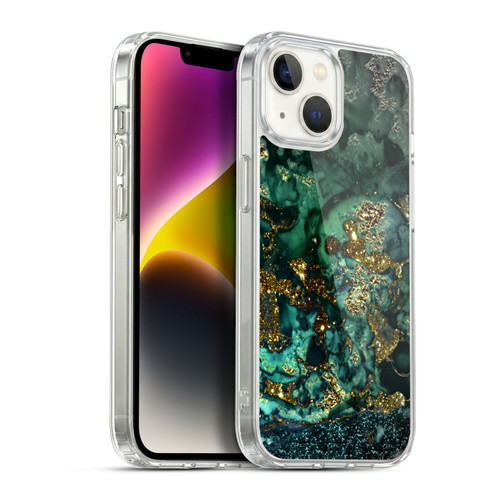UtArt Malachite Emerald Gold And Seafoam Green Soft Gel Case for Apple iPhone 14
