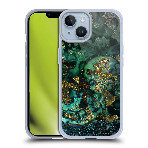 UtArt Malachite Emerald Gold And Seafoam Green Soft Gel Case for Apple iPhone 14