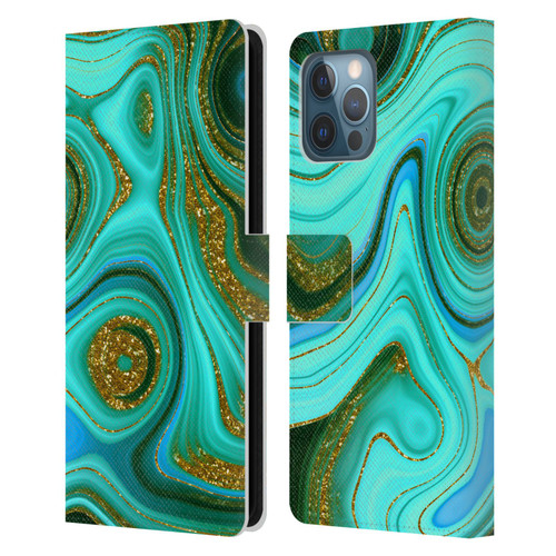 UtArt Malachite Emerald Liquid Gem Leather Book Wallet Case Cover For Apple iPhone 12 Pro Max