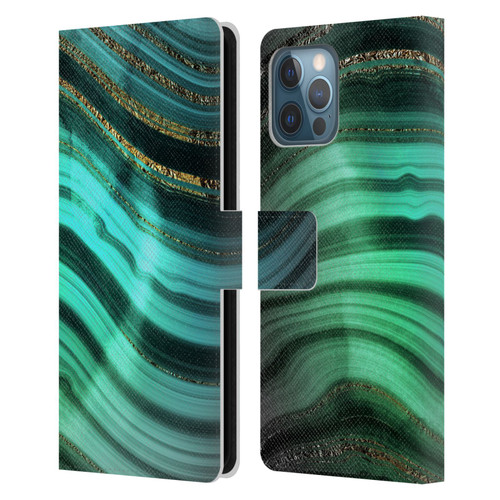 UtArt Malachite Emerald Glitter Gradient Leather Book Wallet Case Cover For Apple iPhone 12 Pro Max