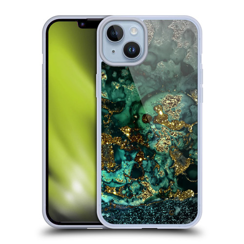 UtArt Malachite Emerald Gold And Seafoam Green Soft Gel Case for Apple iPhone 14 Plus