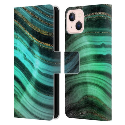 UtArt Malachite Emerald Glitter Gradient Leather Book Wallet Case Cover For Apple iPhone 13