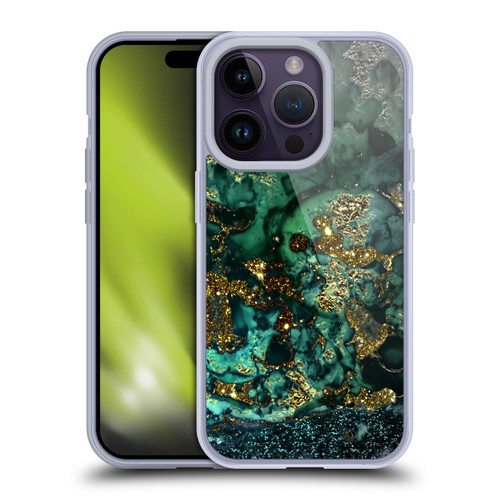 UtArt Malachite Emerald Gold And Seafoam Green Soft Gel Case for Apple iPhone 14 Pro