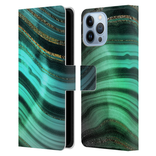 UtArt Malachite Emerald Glitter Gradient Leather Book Wallet Case Cover For Apple iPhone 13 Pro Max