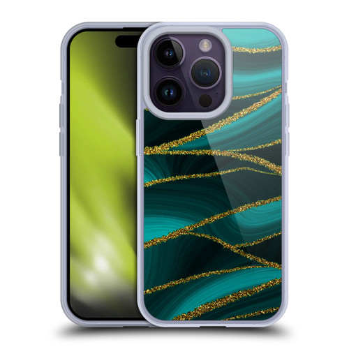 UtArt Malachite Emerald Turquoise Shimmers Soft Gel Case for Apple iPhone 14 Pro