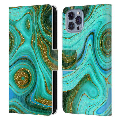 UtArt Malachite Emerald Liquid Gem Leather Book Wallet Case Cover For Apple iPhone 14