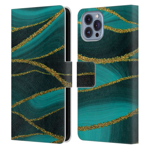 UtArt Malachite Emerald Turquoise Shimmers Leather Book Wallet Case Cover For Apple iPhone 14