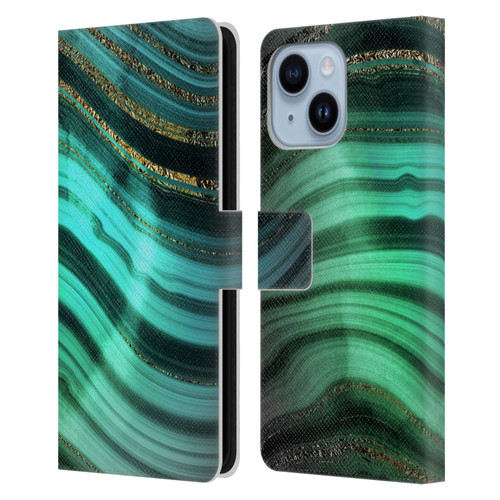 UtArt Malachite Emerald Glitter Gradient Leather Book Wallet Case Cover For Apple iPhone 14 Plus